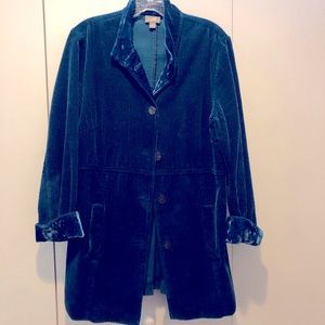 Handsome Deep turquoise J Jill corduroy mid-thigh blazer with velvet trim
